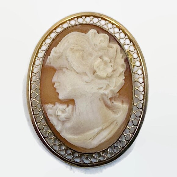 Cameo Brooch, Pendant, Shell, Left Facing, Carved, Beau,Sterling Silver, Gold Ve - Picture 3 of 4